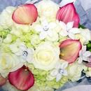 White Hydrangeas, White Roses, Stephanotis & Pink Callas