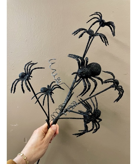 Glitter Black Spiders  Spray - 8 Spiders