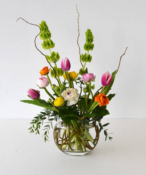 Spring Flower Design tulips, ranunculas - contemporary Glass Sphere Vase