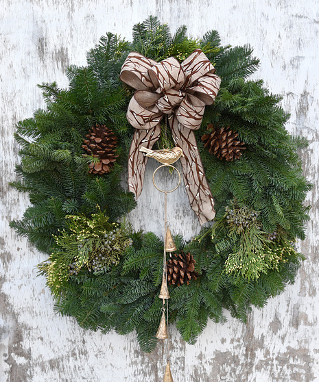 evergreen wreath accnted with