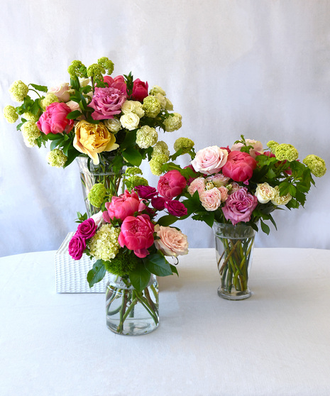 The three variations of the Peony and Rose Bouquet